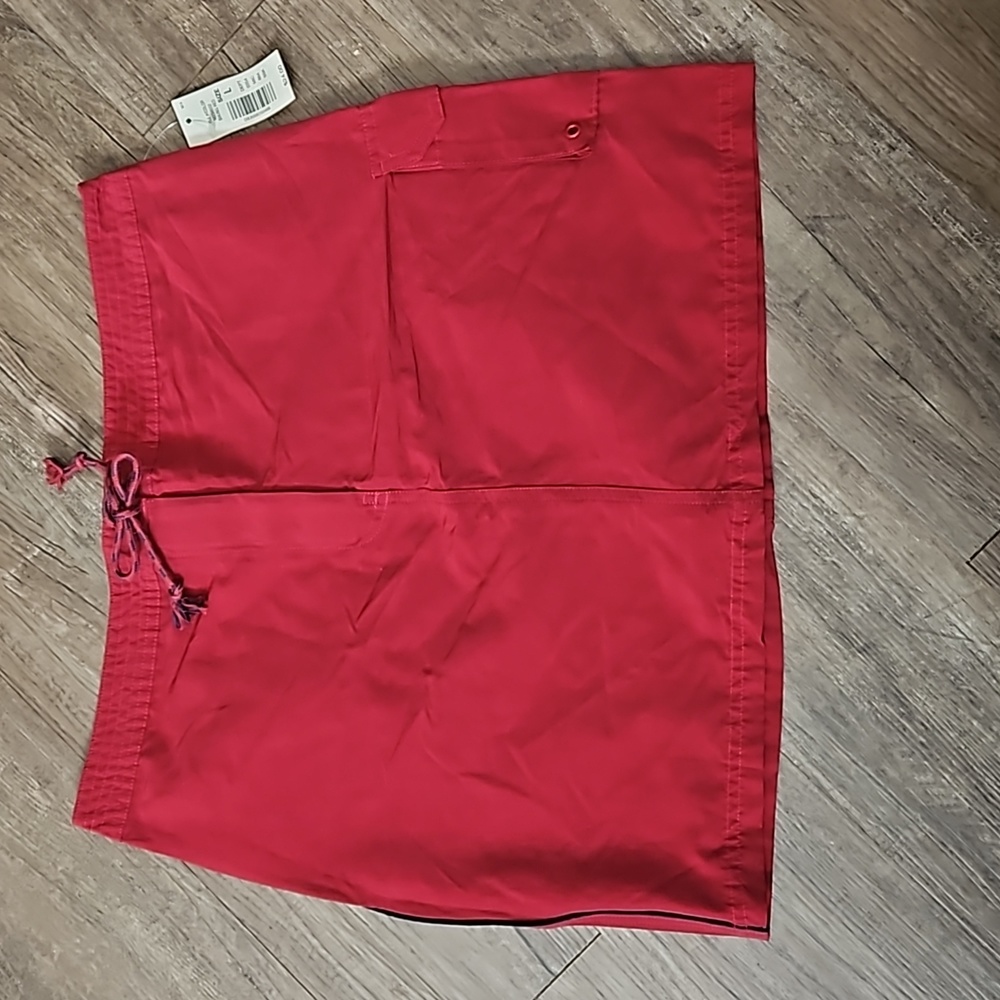 Copper Key, Biking Red, navy trim, skirt, size large